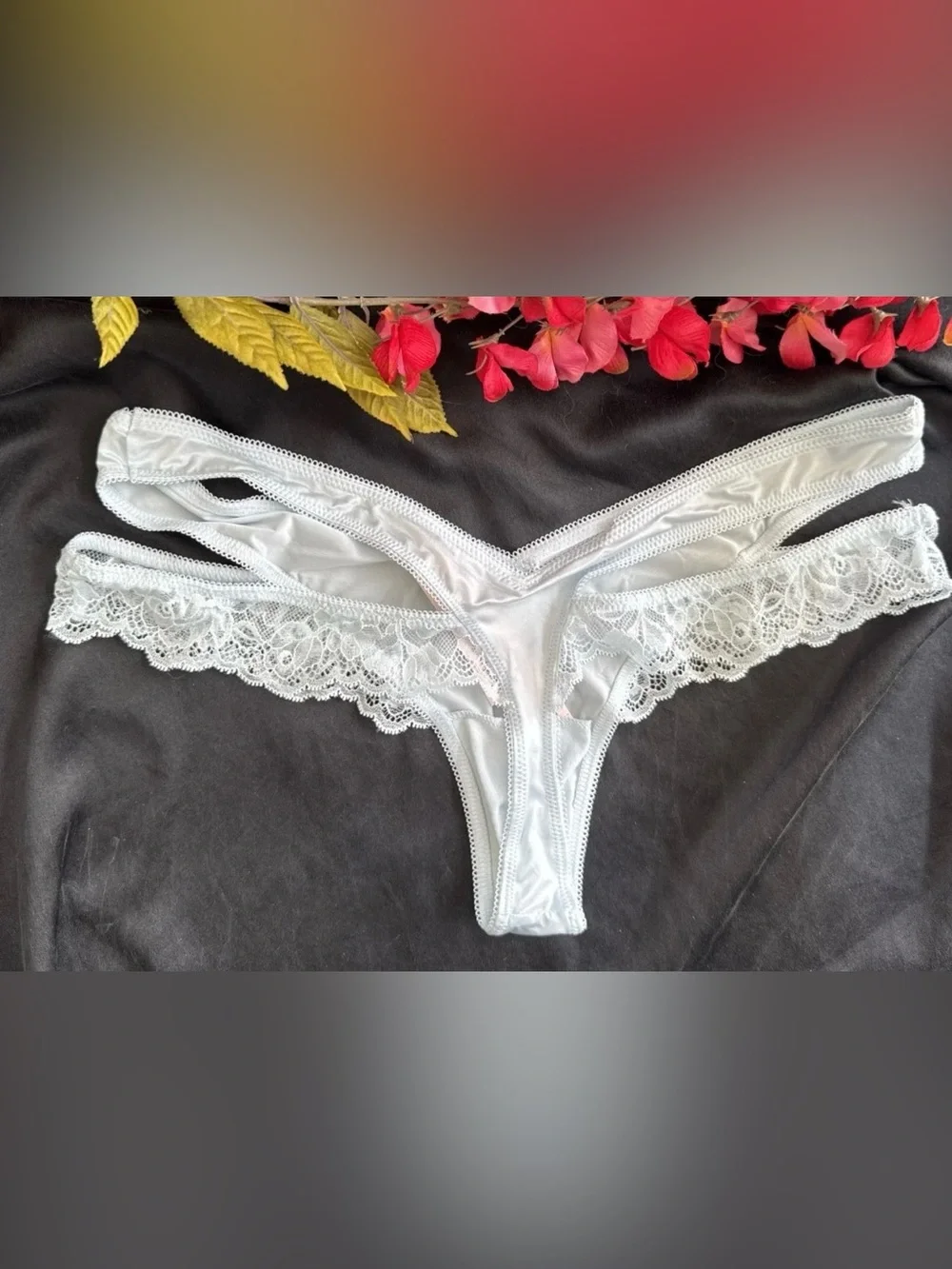 VICTORIA'S SECRET L BLUE WINGS VERY SEXY HIGH LEG CHEEKY SILKY PANTIES NWT